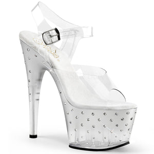 Pleaser STARDUST-708T Exotic Dancing Stiletto 7" Heel Ankle Strap Tinted Platform Sandal. Clr/Slv/Clr