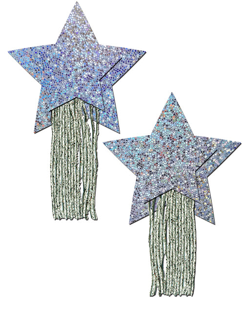Star: Silver Glitter Star with Tassel Fringe Nipple Pasties by Pastease.