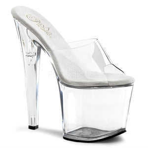 Pleaser Taboo-701 Exotic Dancing 7 1/2" High Heel Slip On Platform Party Sandal. Clear/Clear