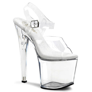 Pleaser TABOO-708 Clubwear, Ankle Strap 7 1/2" Stiletto Heel Platform Sandal. Clear/Clear