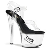 TIPJAR-708-5 Women's Exotic Dancing Ankle Strap 7" Platform Sandal. Clear/Black